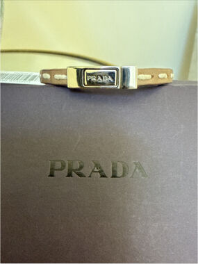 PRADA Leather Bracelet Brown Silver Hardware Logo Accessory Women Size Medium